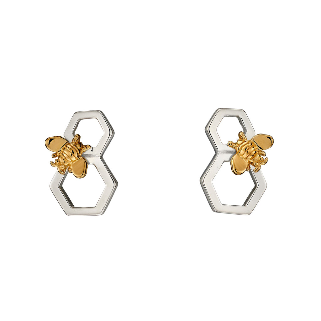 Beginnings Yellow Gold Plated Bee and Honeycomb Earrings
