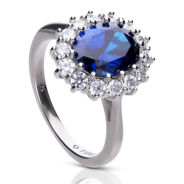 Diamonfire Blue Oval Ring with Surround