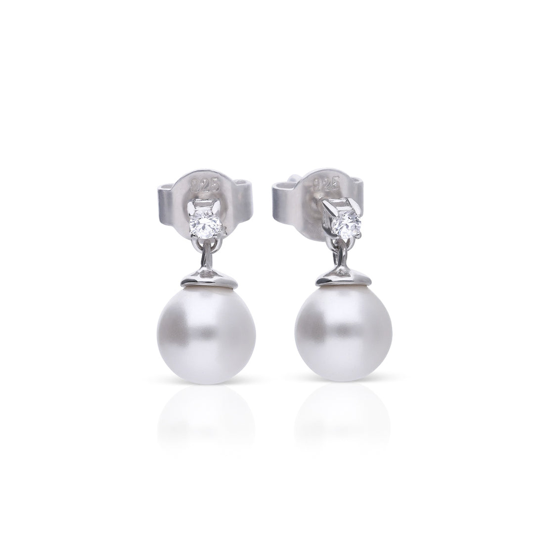 Diamonfire Small Zirconia Stud Earrings with Shell Pearl Drop