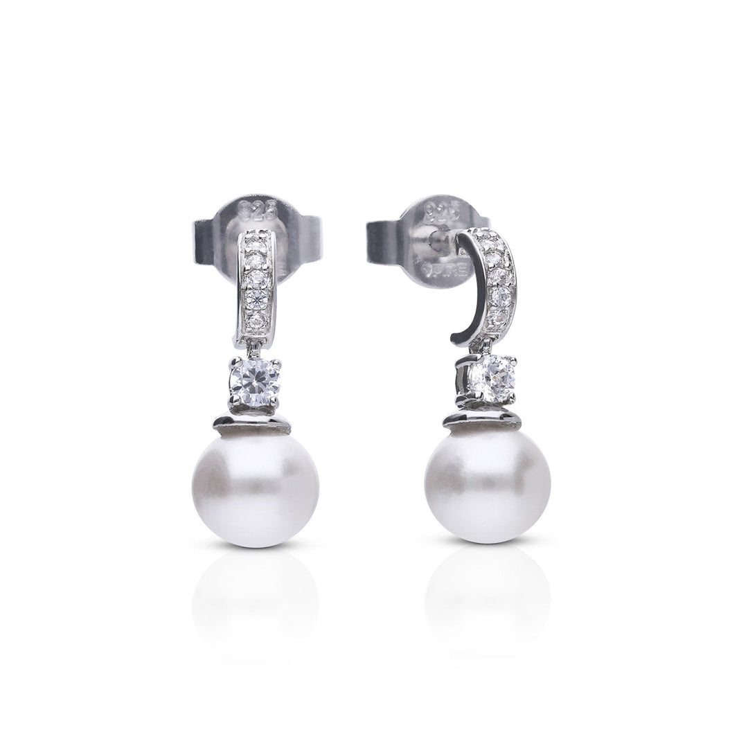 Diamonfire Shell Pearl Earrings with Pave Hoop