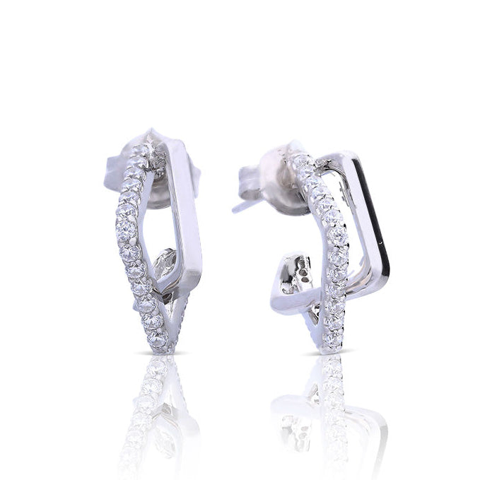 Diamonfire Interlinked Pave and Plain Square Earrings