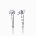 Diamonfire Shell Pearl Stud Earrings with Chain Drop