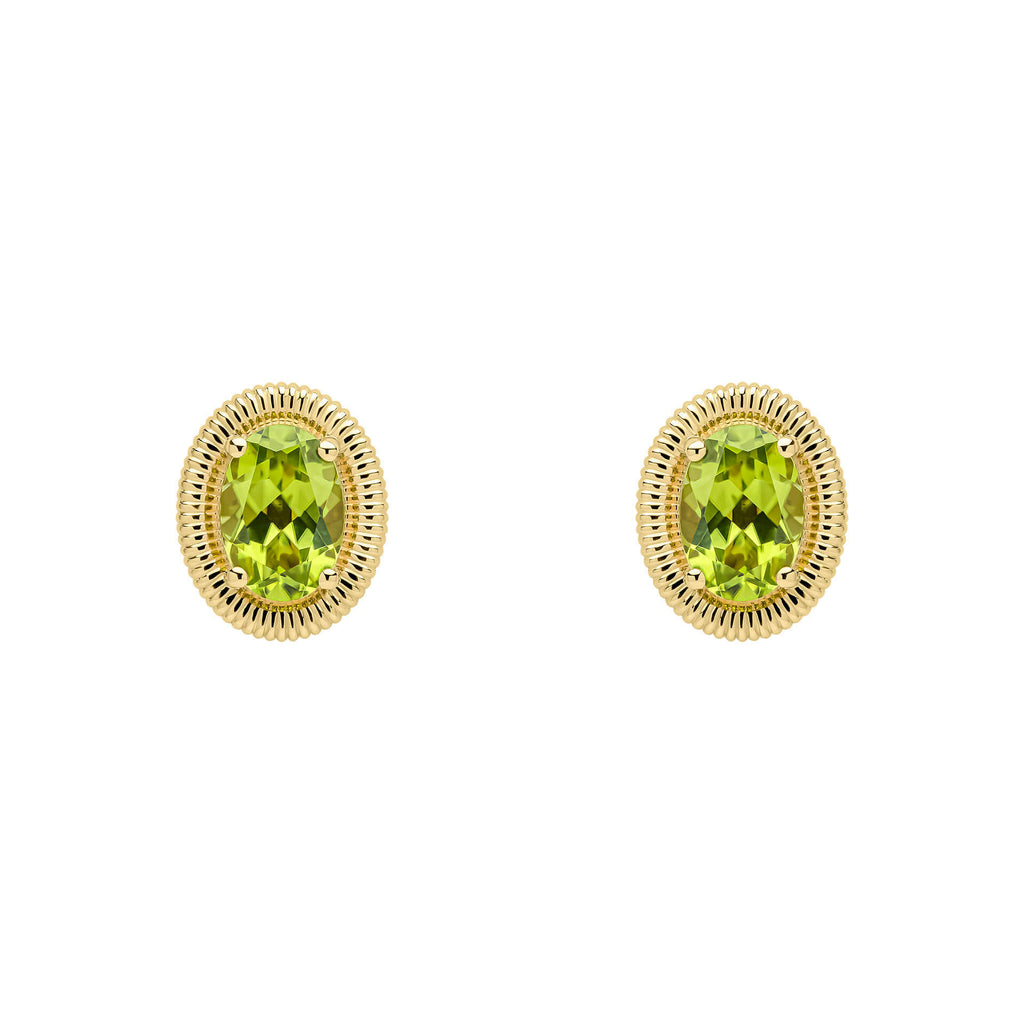 Elements Gold Peridot Oval Ridged Stud Earrings