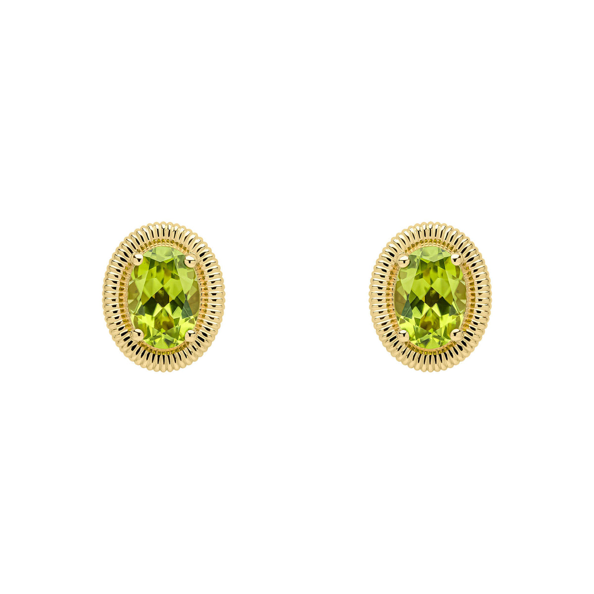 Elements Gold Peridot Oval Ridged Stud Earrings