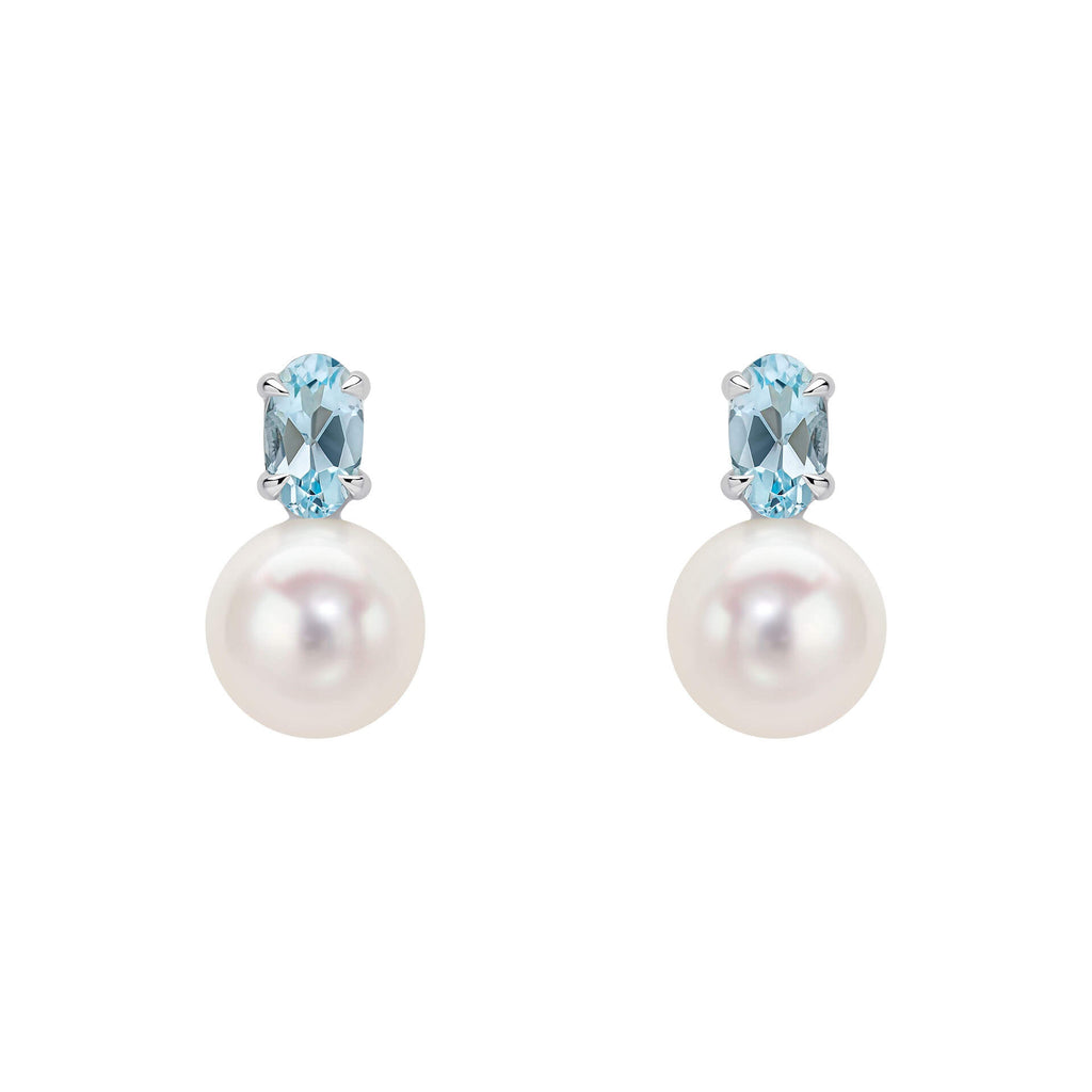 Elements Gold Freshwater Pearl and Sky Blue Topaz Stud Earrings