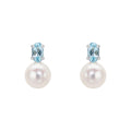Elements Gold Freshwater Pearl and Sky Blue Topaz Stud Earrings