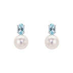 Elements Gold Freshwater Pearl and Sky Blue Topaz Stud Earrings