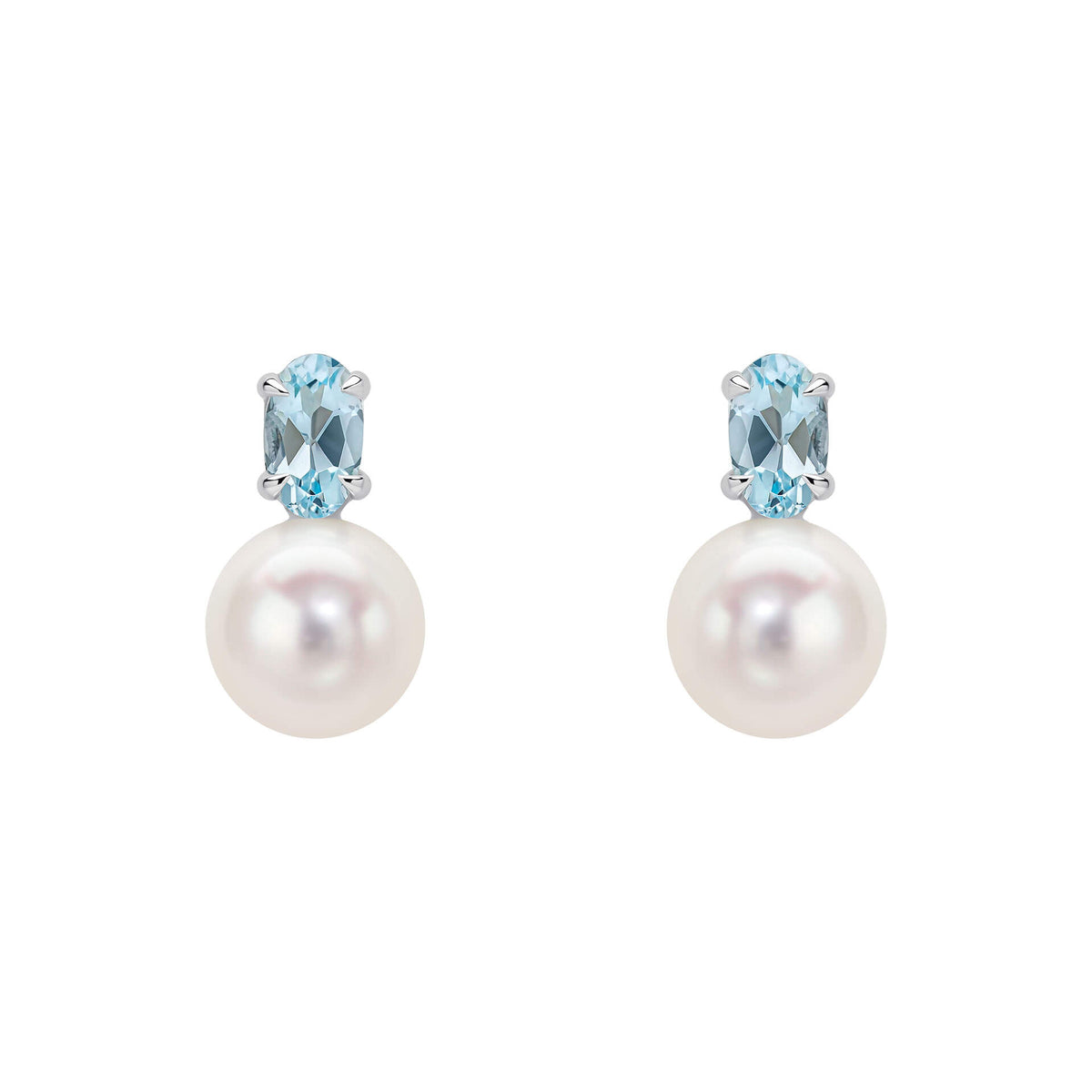 Elements Gold Freshwater Pearl and Sky Blue Topaz Stud Earrings