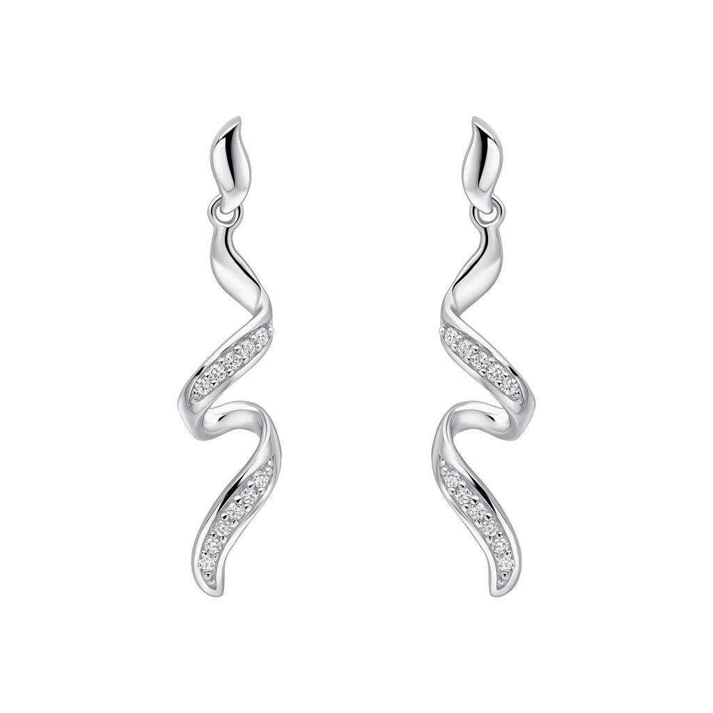Elements Gold Diamond Twisted Ribbon Drop Earrings