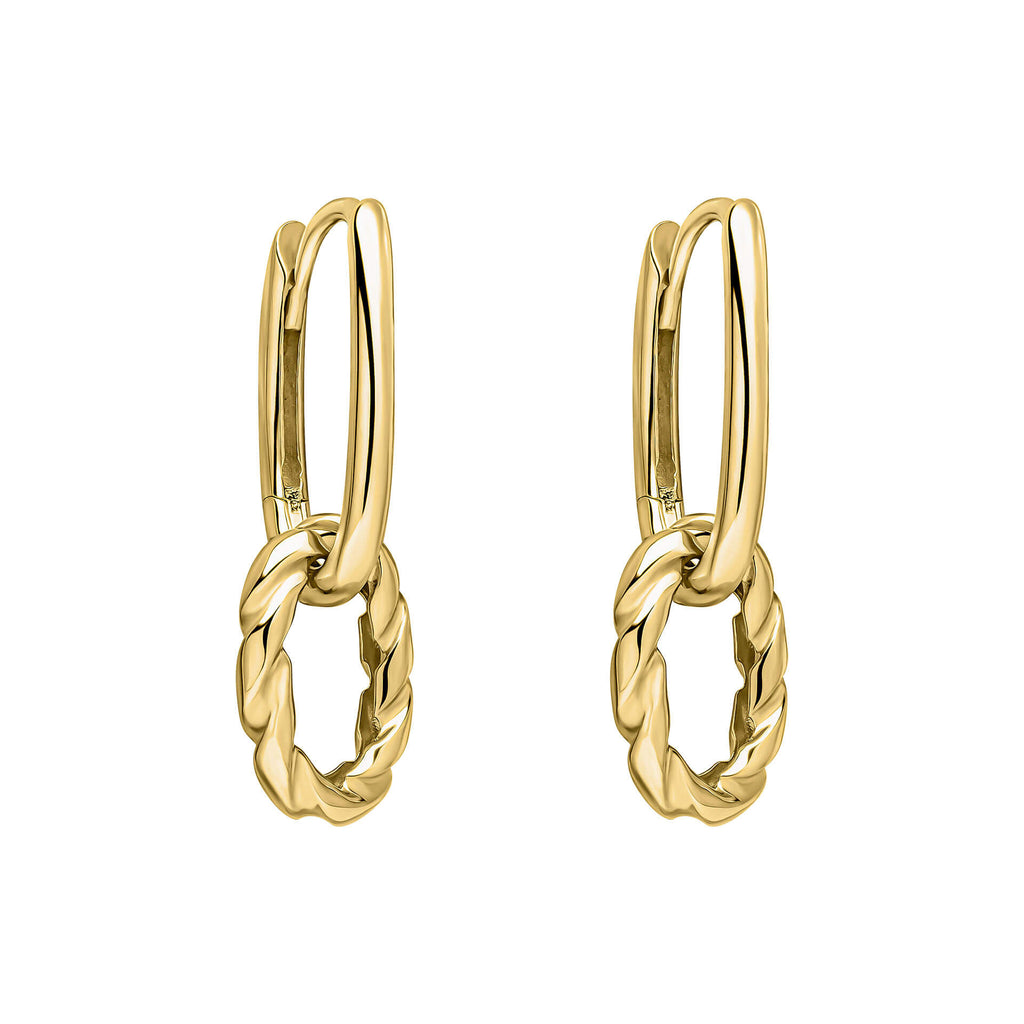 Elements Gold Rope Twist Double Hoop Drop Earrings