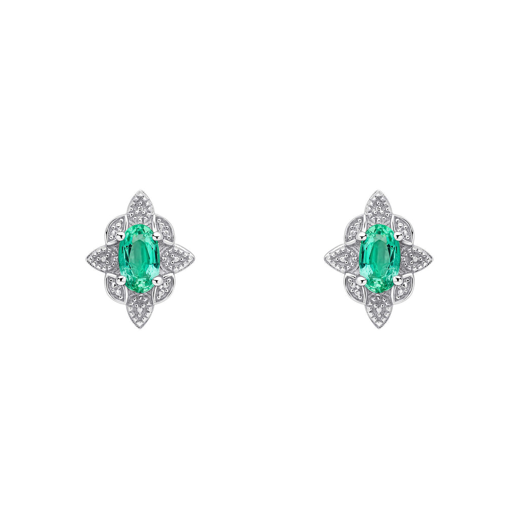 Elements Gold Emerald Art Deco Stud Earrings