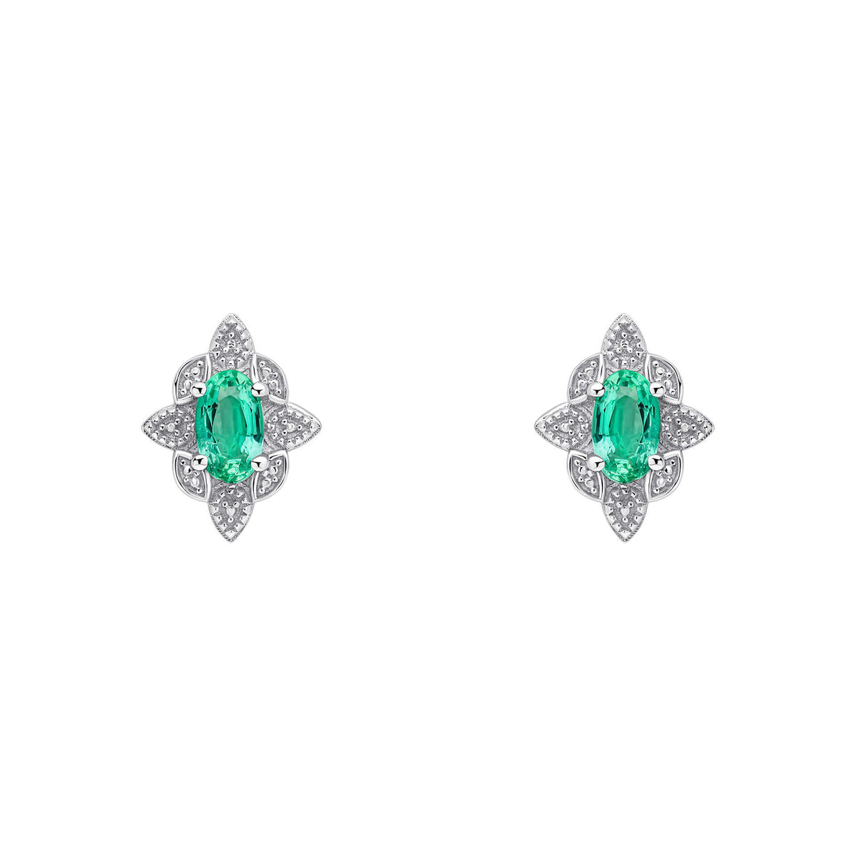 Elements Gold Emerald Art Deco Stud Earrings