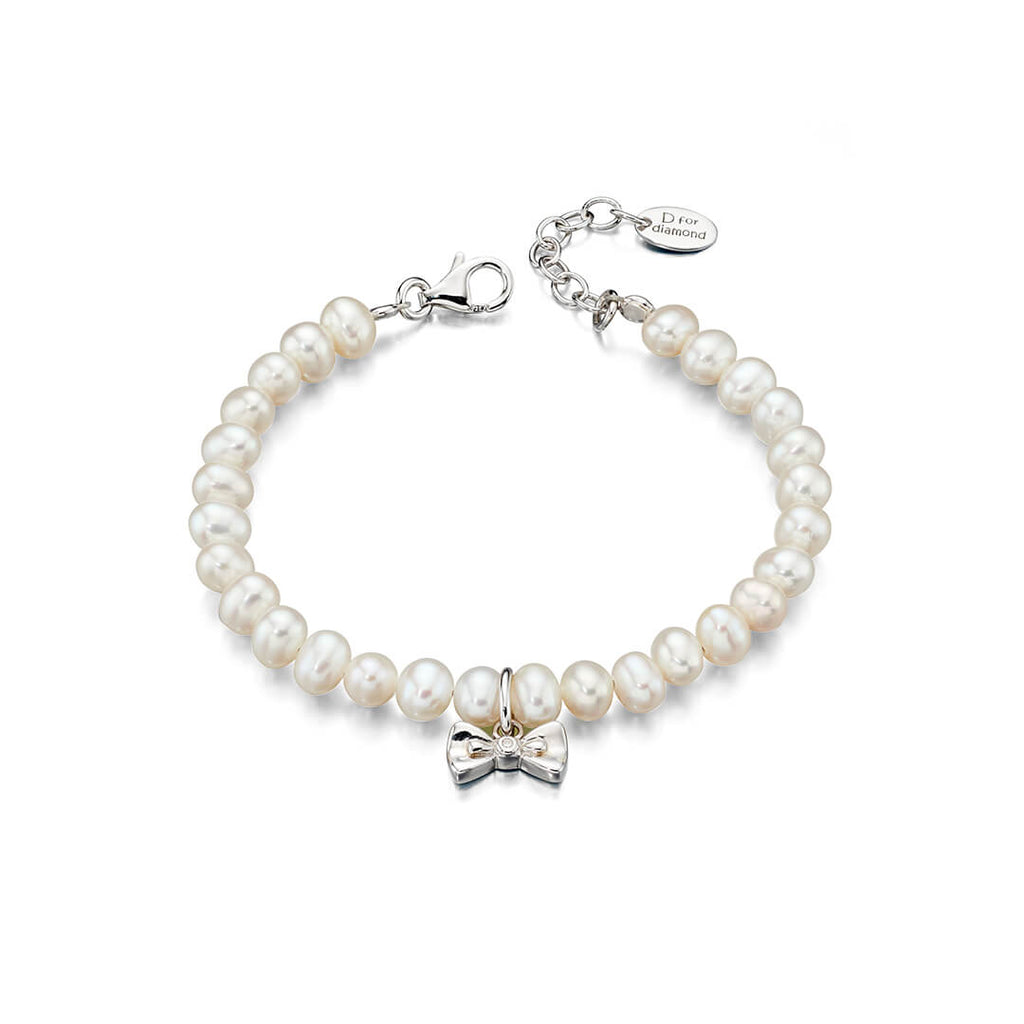 D For Diamond Shell Pearl and Bow Charm Bracelet with Diamond