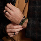 Fred Bennett Khaki Braided Leather Bracelet with Black Clasp
