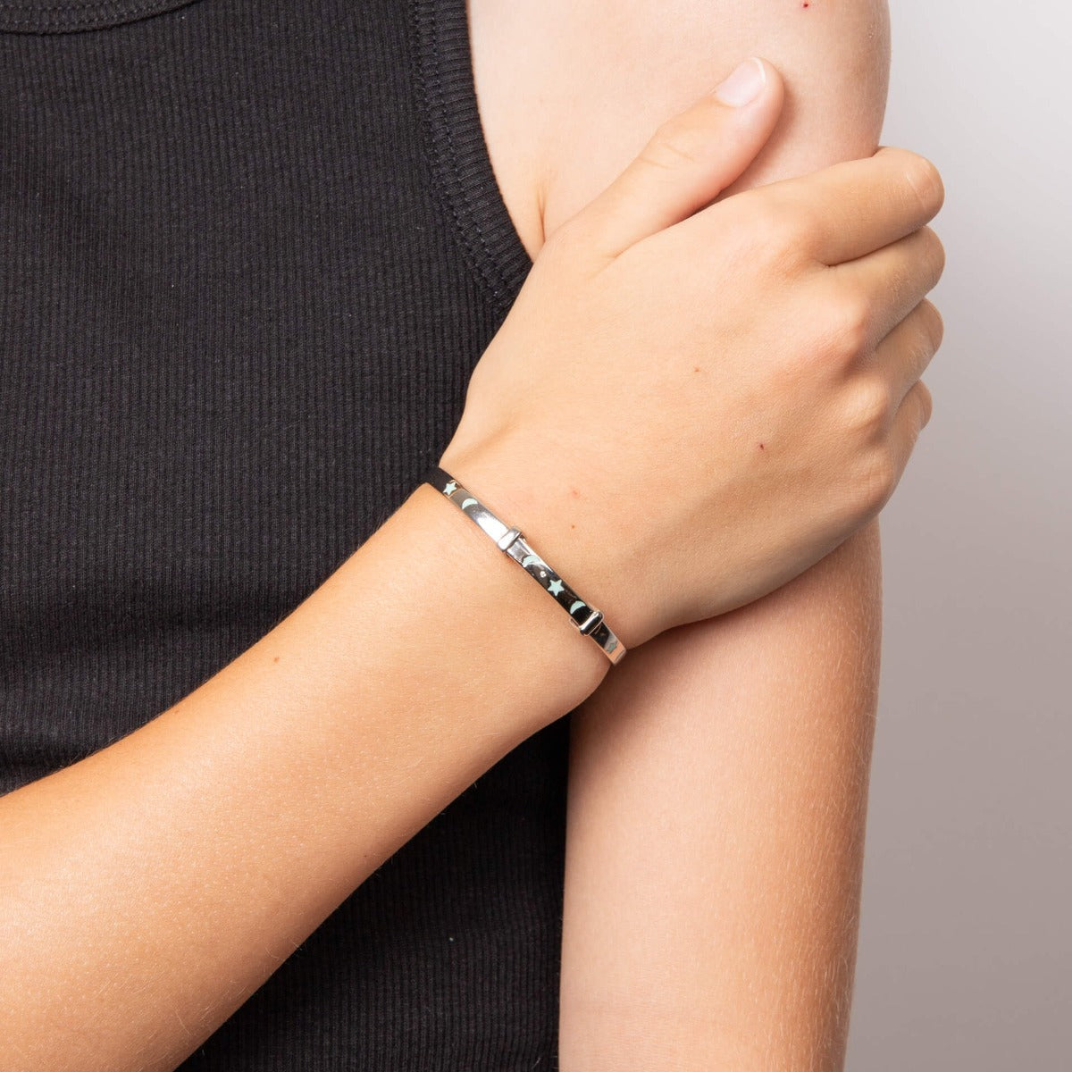 D For Diamond Glow in the Dark Star and Moon Bangle with Diamond