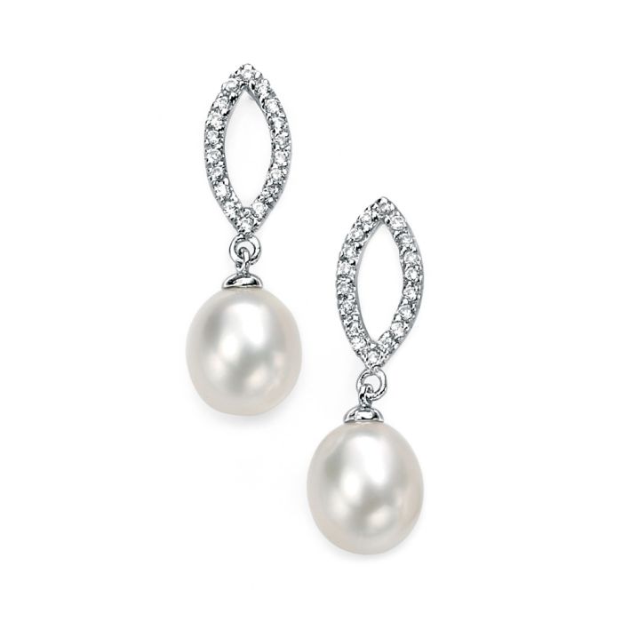 Beginnings White Freshwater Pearl and Cubic Zirconia Earrings