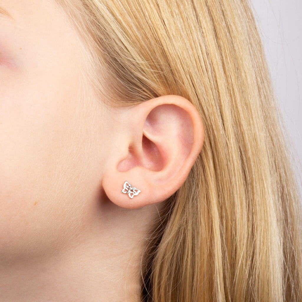 D For Diamond Filigree Butterfly Stud Earrings with Diamond