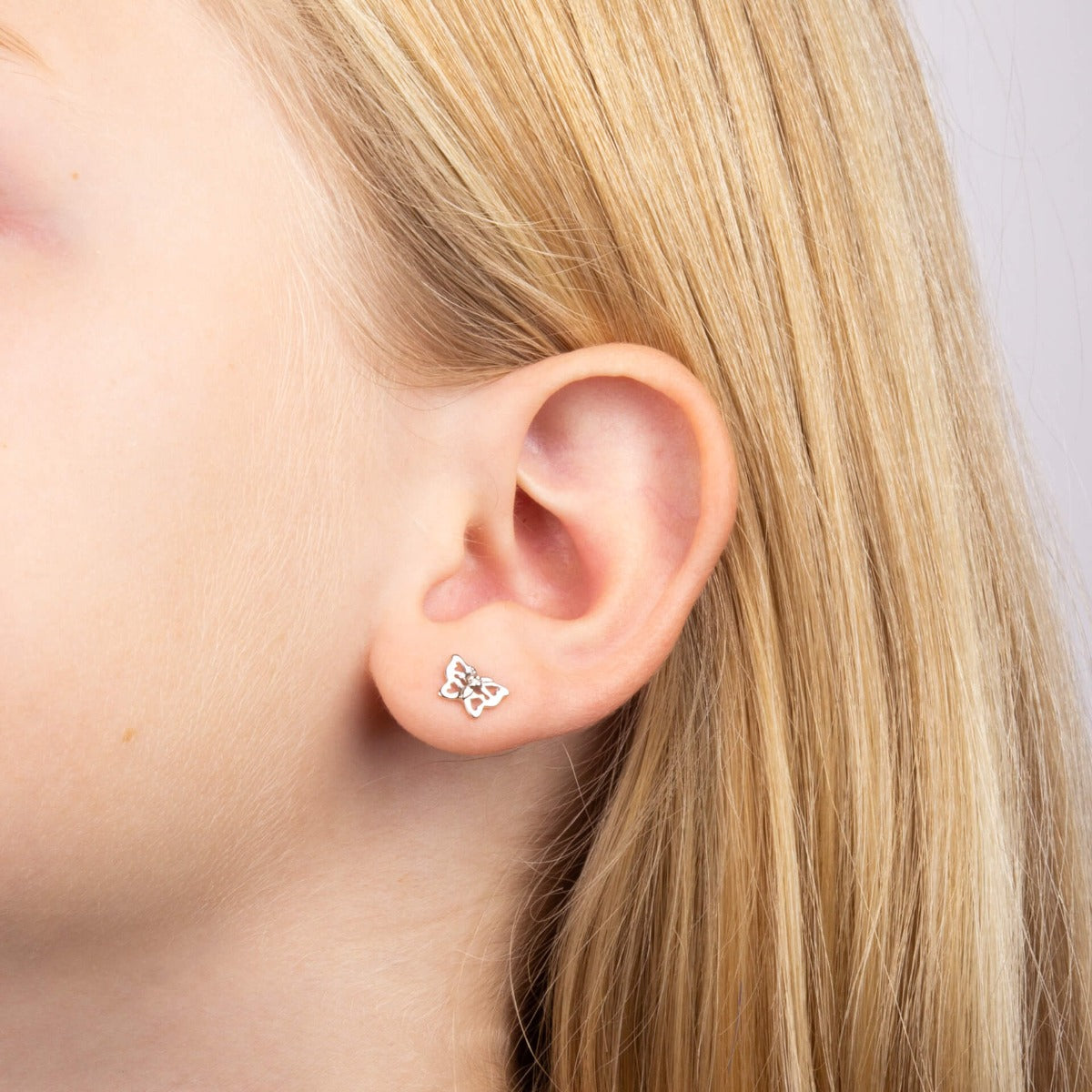 D For Diamond Filigree Butterfly Stud Earrings with Diamond