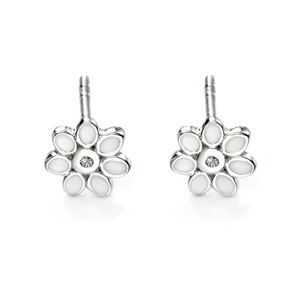 D For Diamond Enamel Daisy Stud Earrings with Diamonds