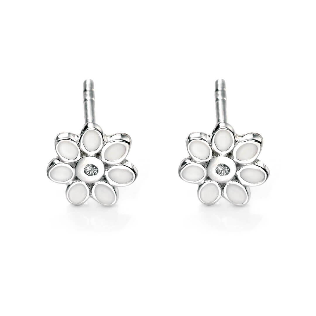D For Diamond Enamel Daisy Stud Earrings with Diamonds