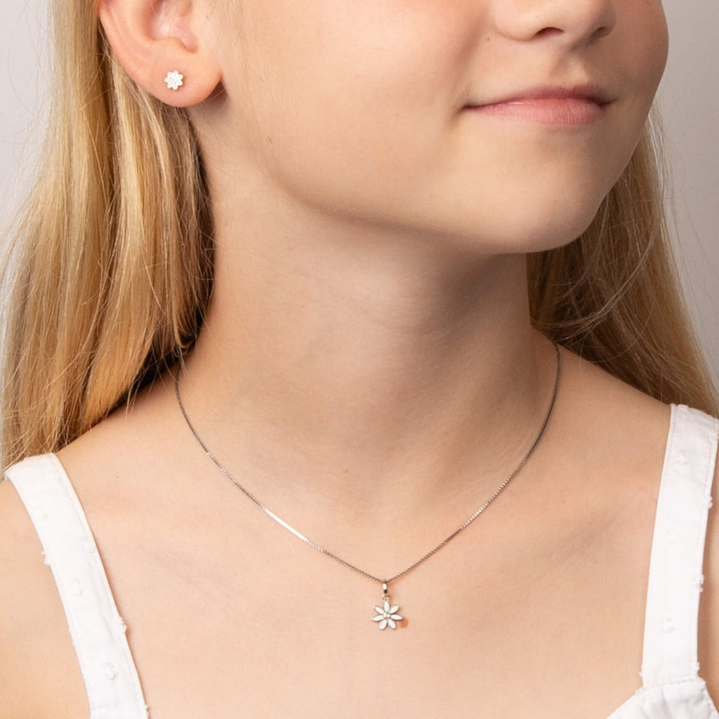 D For Diamond Daisy Flower Pendant with Enamel and Diamond