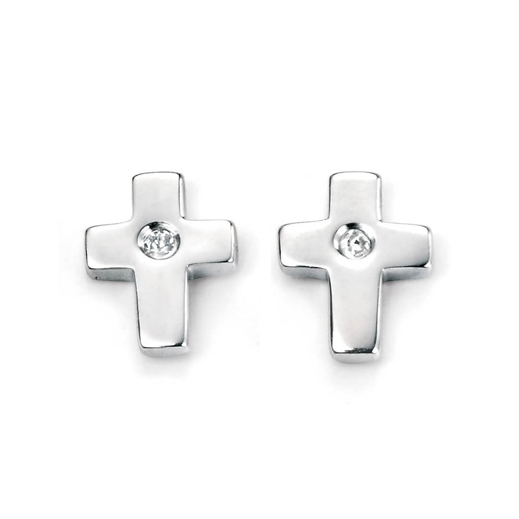 D For Diamond Cross Stud Earrings with Diamond
