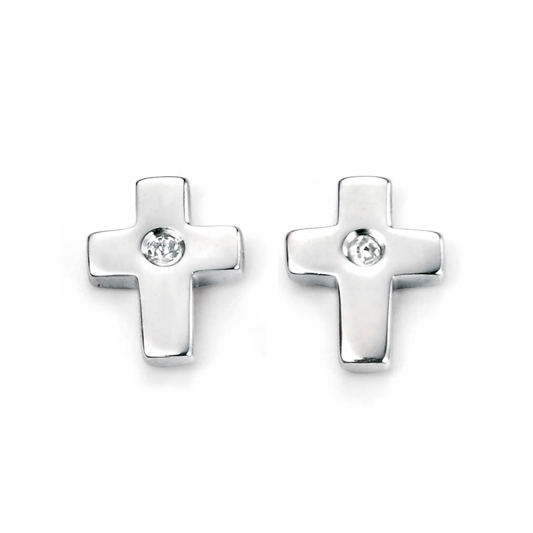 D For Diamond Cross Stud Earrings with Diamond