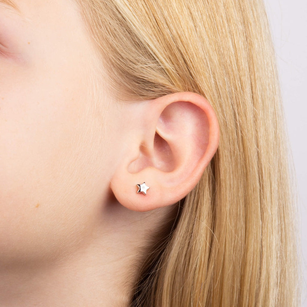 D For Diamond Star Stud Earrings with Diamond