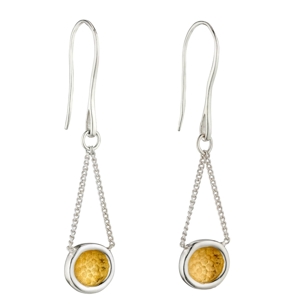Beginnings Hammered Disc Earrings with Yellow Gold Detail