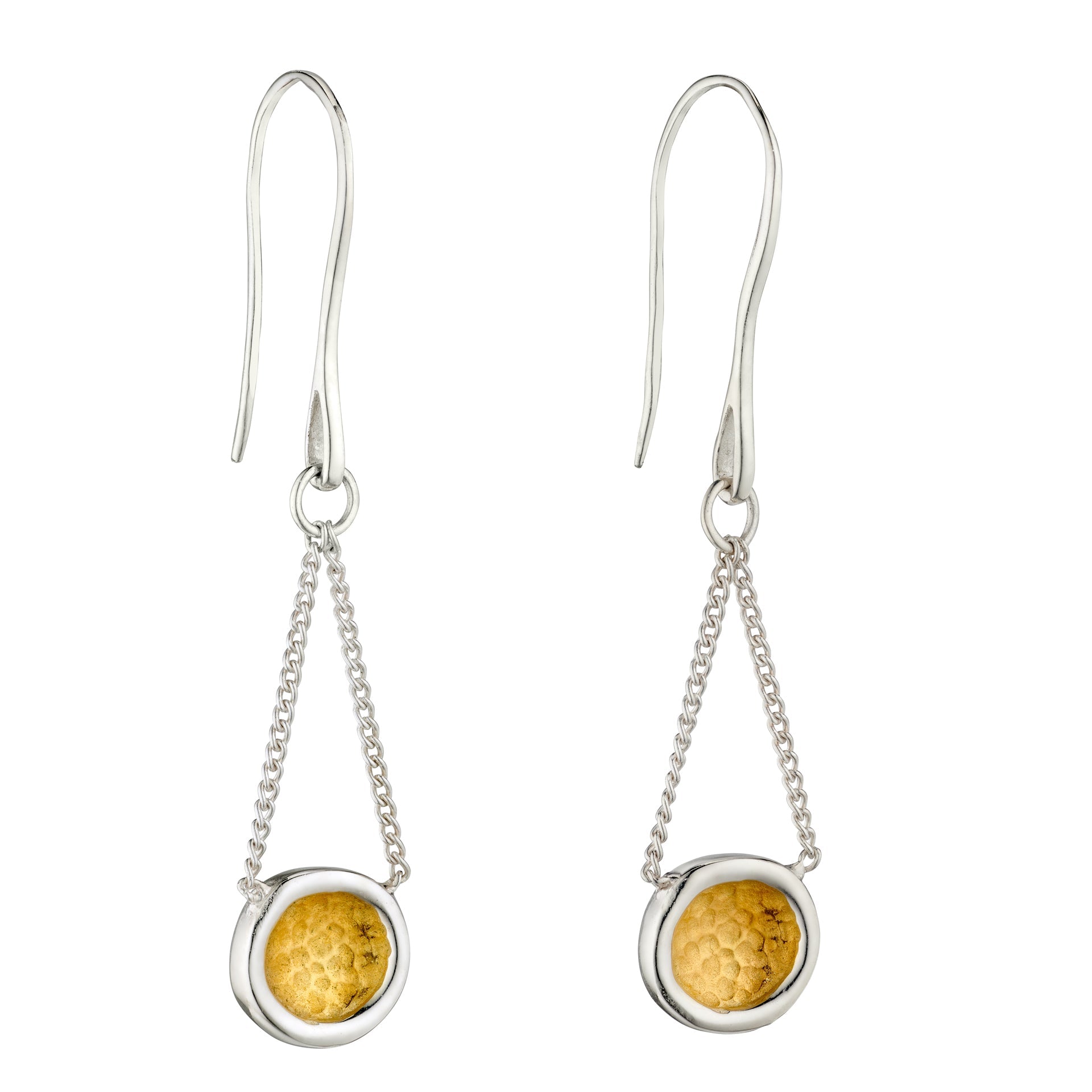 Beginnings Hammered Disc Earrings with Yellow Gold Detail