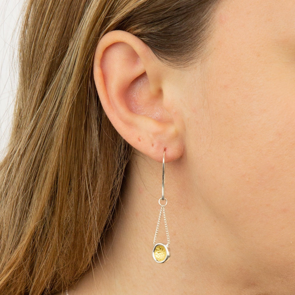 Beginnings Hammered Disc Earrings with Yellow Gold Detail