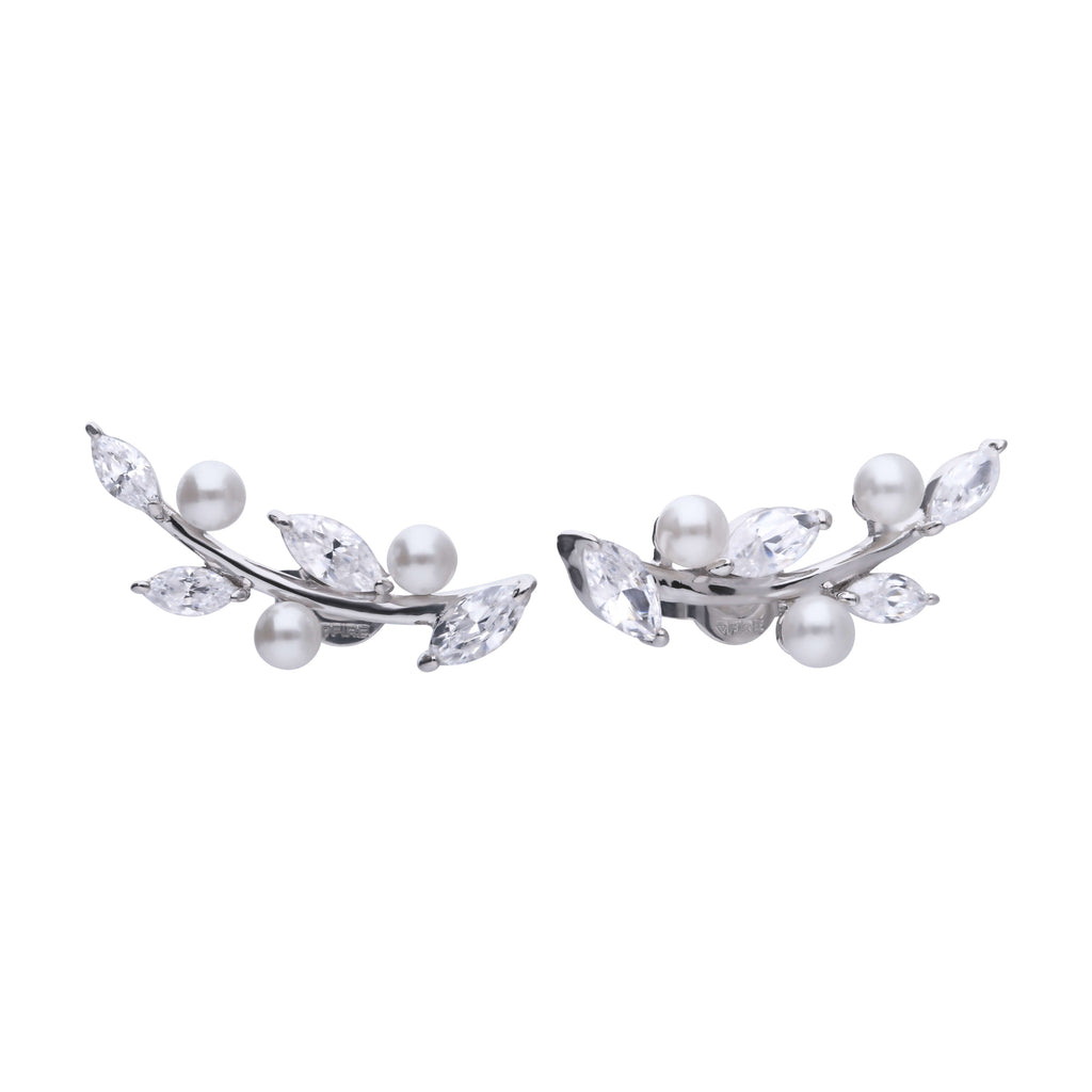 Diamonfire Crawler Earrings with Pearls and Zirconia