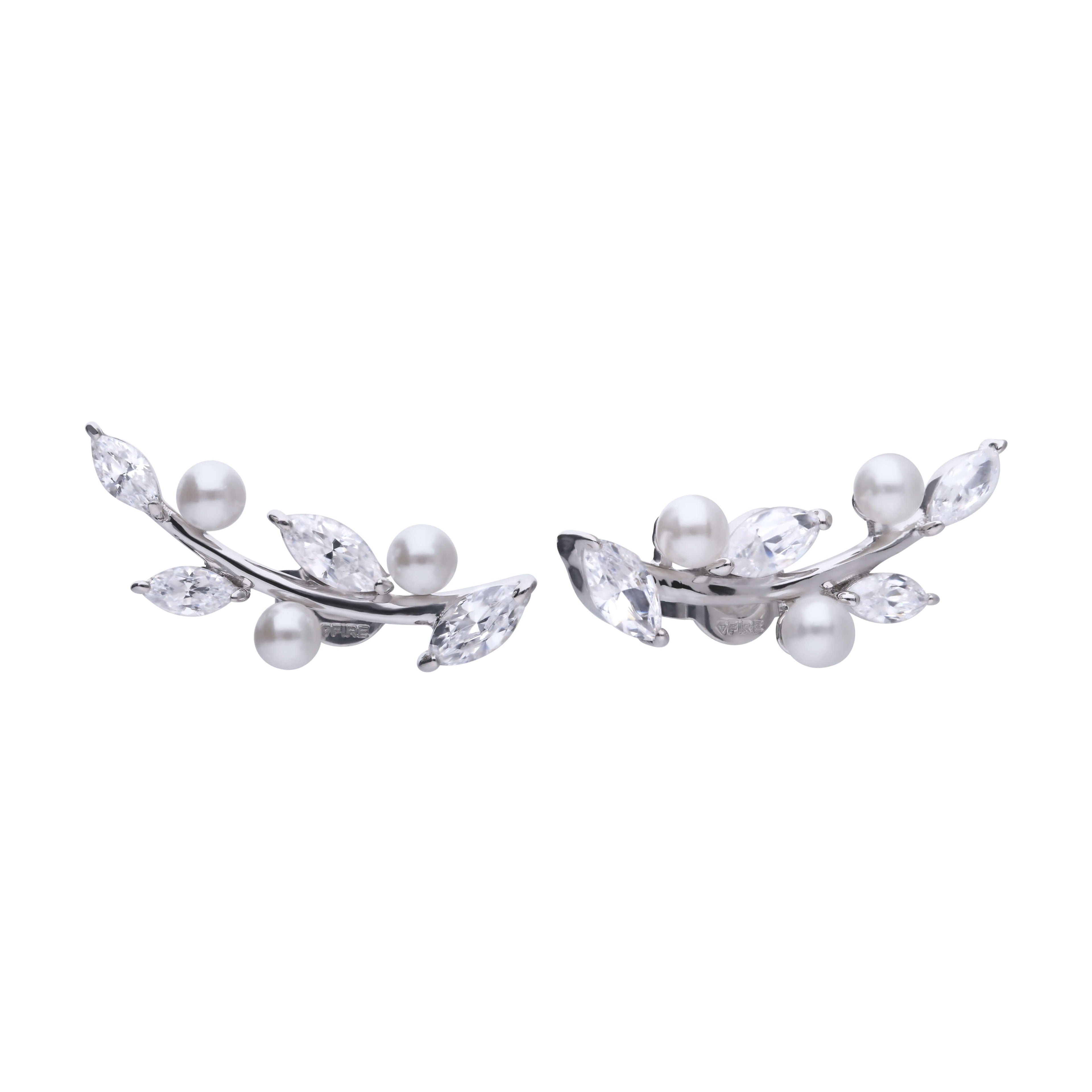 Diamonfire Crawler Earrings with Pearls and Zirconia