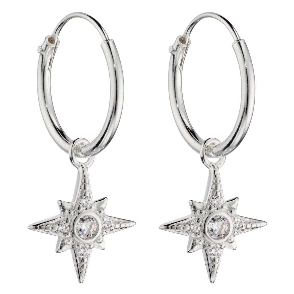 Beginnings Pave Set Cubic Zirconia Starburst Assembled Hoop Earrings