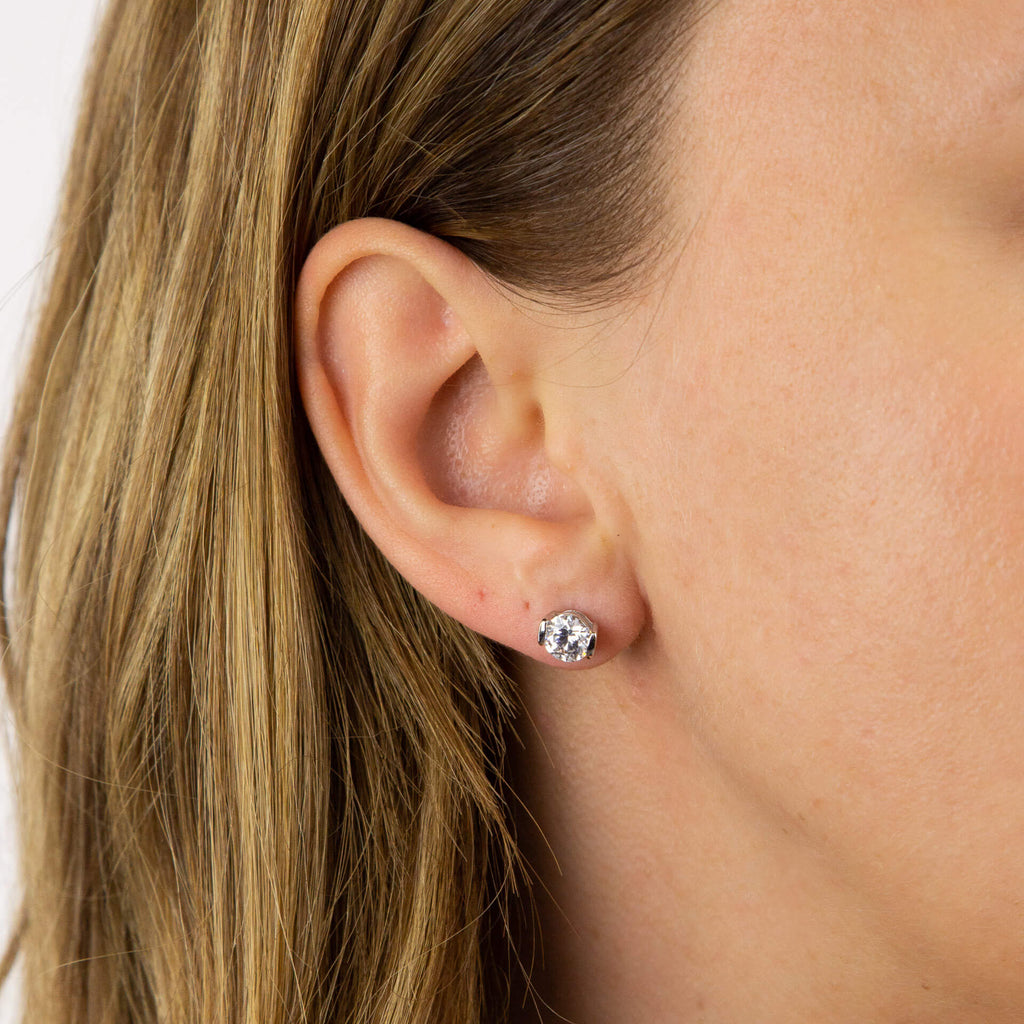 Diamonfire Semi Bezel Set Zirconia Stud Earrings