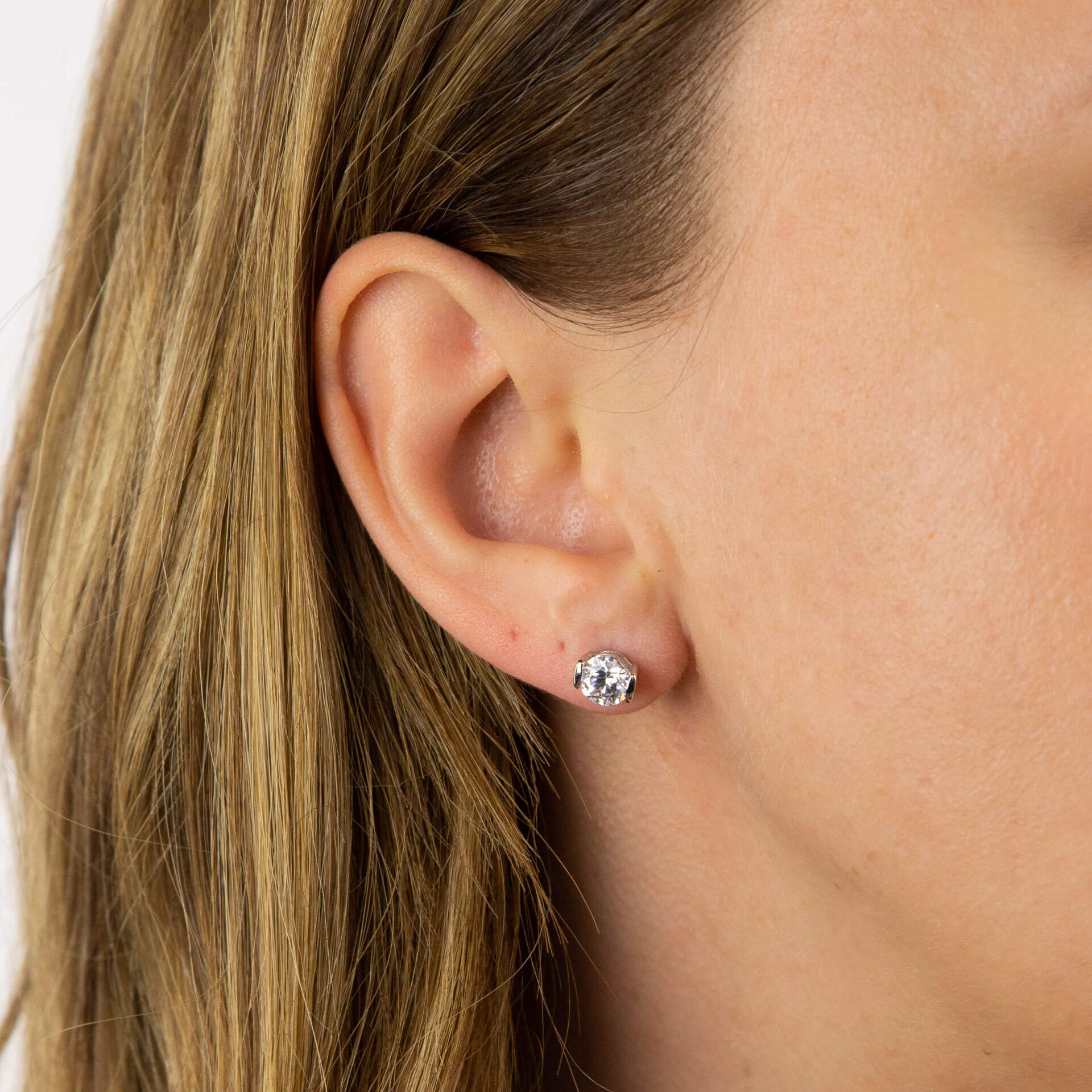 Diamonfire Semi Bezel Set Zirconia Stud Earrings