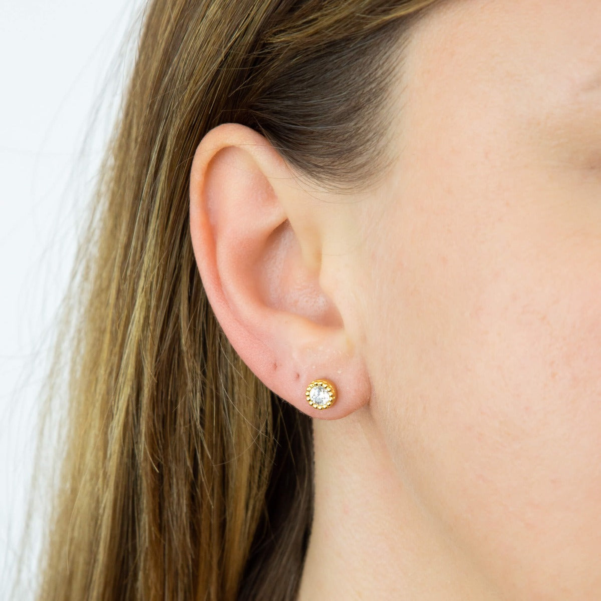 Beginnings Millegrain Edge Round Stud Earrings