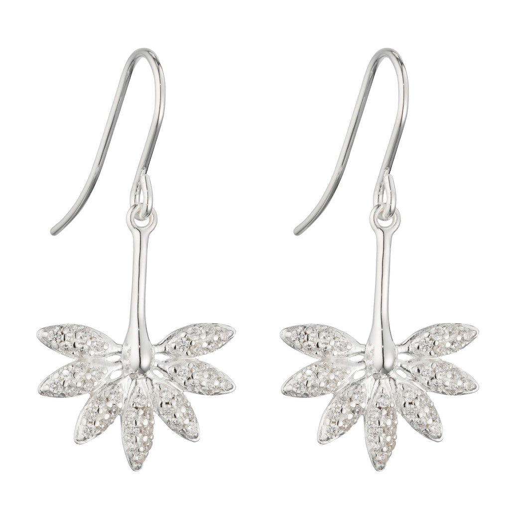 Beginnings Horsetail Plant Fossil Drop Earrings with Pave Cubic Zirconia