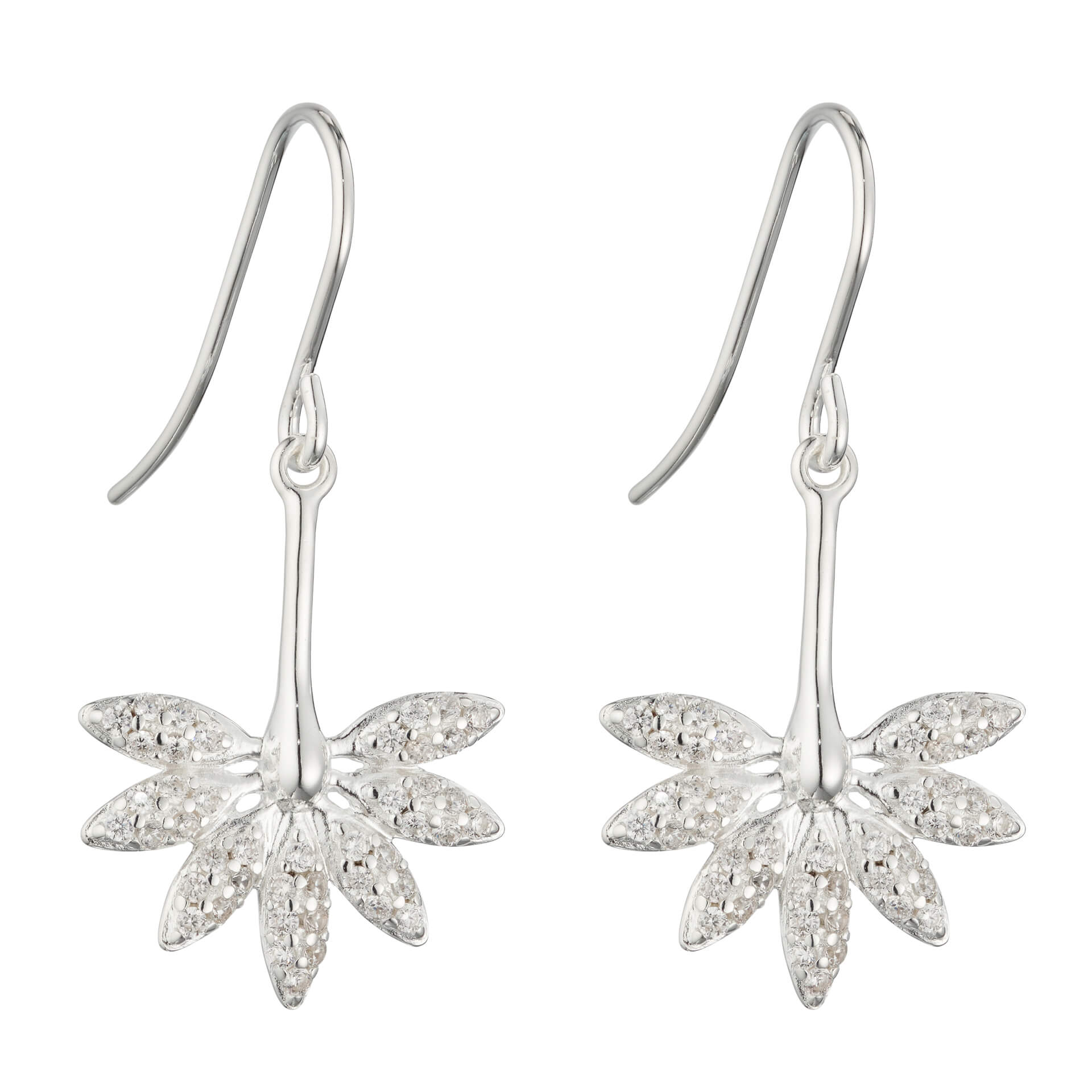 Beginnings Horsetail Plant Fossil Drop Earrings with Pave Cubic Zirconia