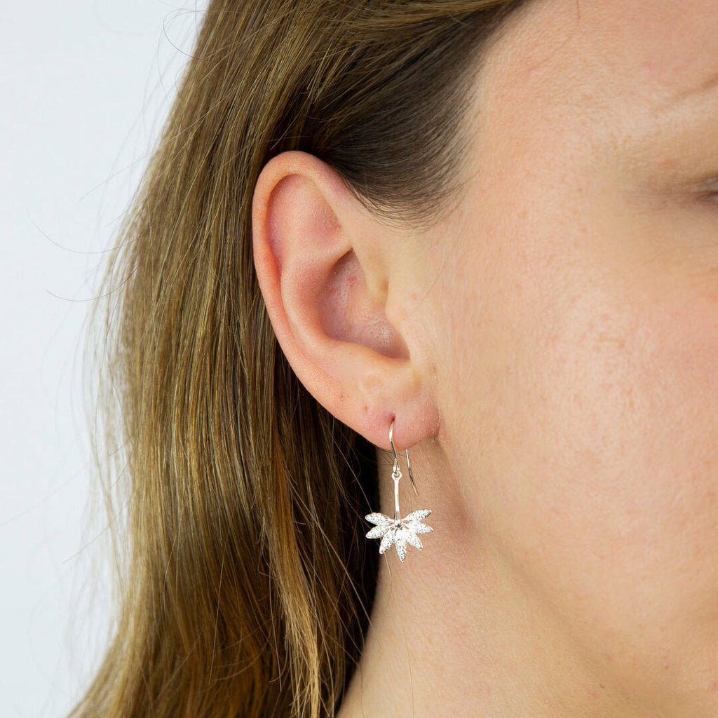 Beginnings Horsetail Plant Fossil Drop Earrings with Pave Cubic Zirconia