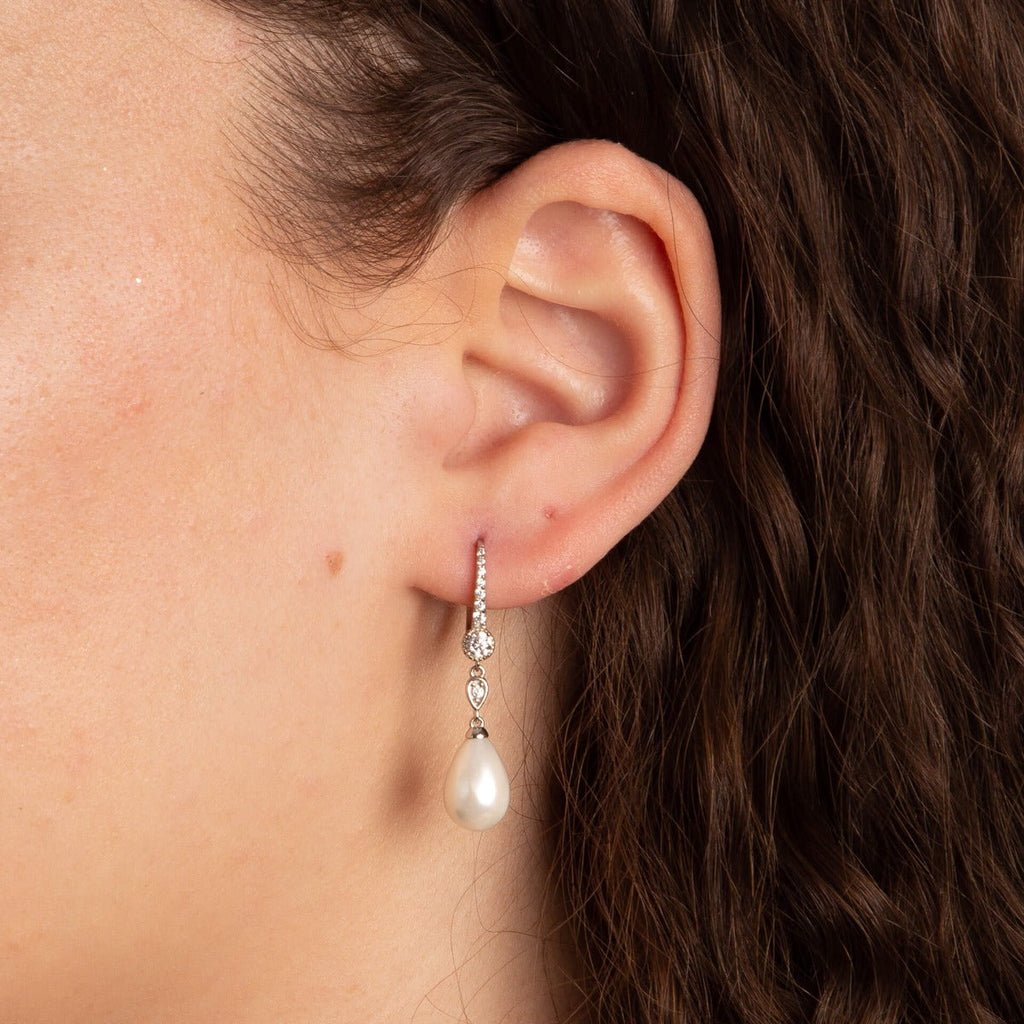 Diamonfire Shell Pearl Drop Lever Hook Earrings