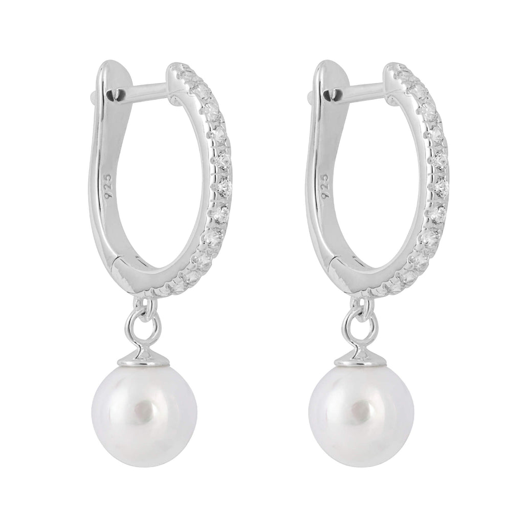 Beginnings Pave Cubic Zirconia Hoop Earrings with Pearl Drop Charm