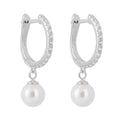 Beginnings Pave Cubic Zirconia Hoop Earrings with Pearl Drop Charm