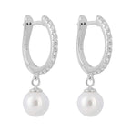 Beginnings Pave Cubic Zirconia Hoop Earrings with Pearl Drop Charm