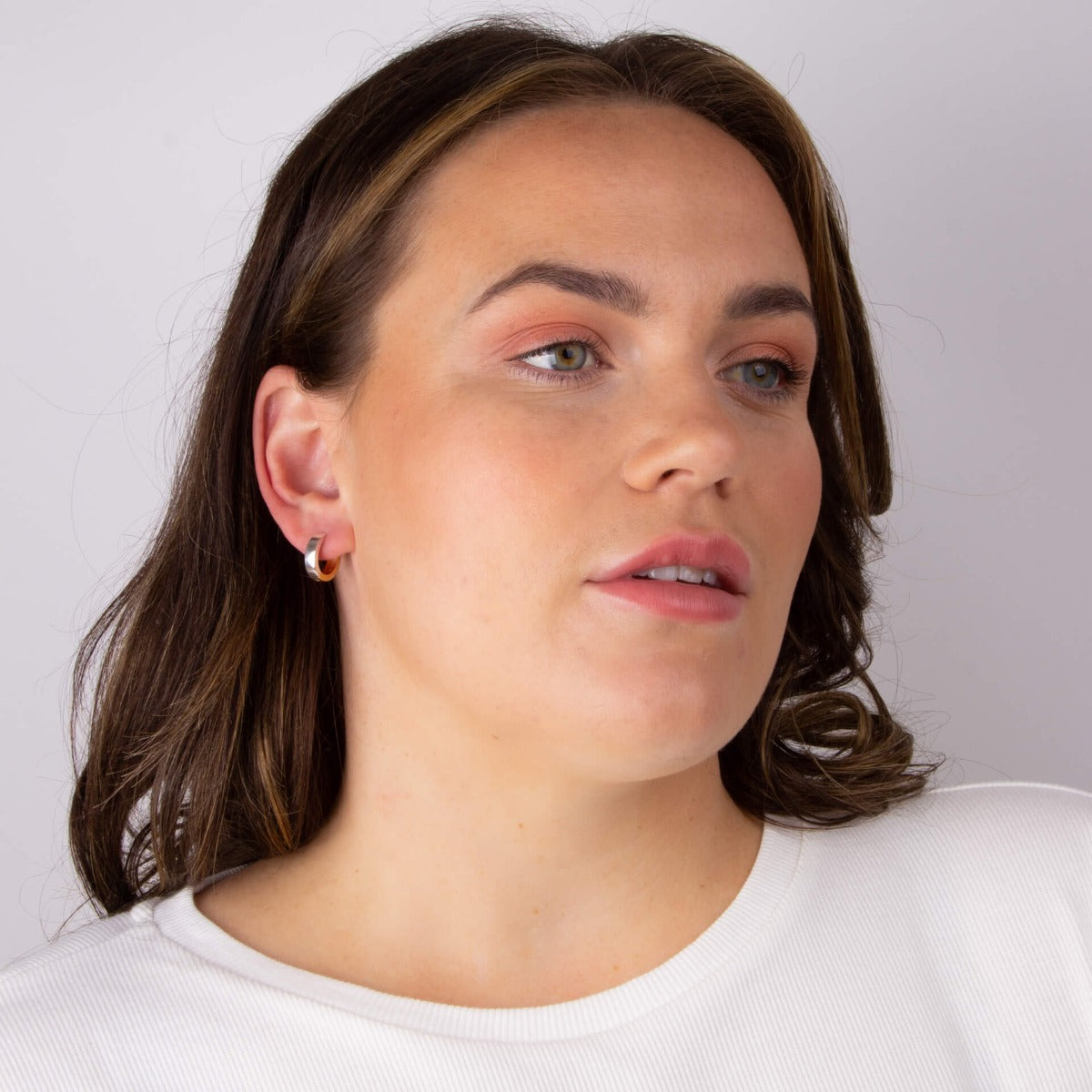 Beginnings Two Tone Flat Huggie Hoop Earrings
