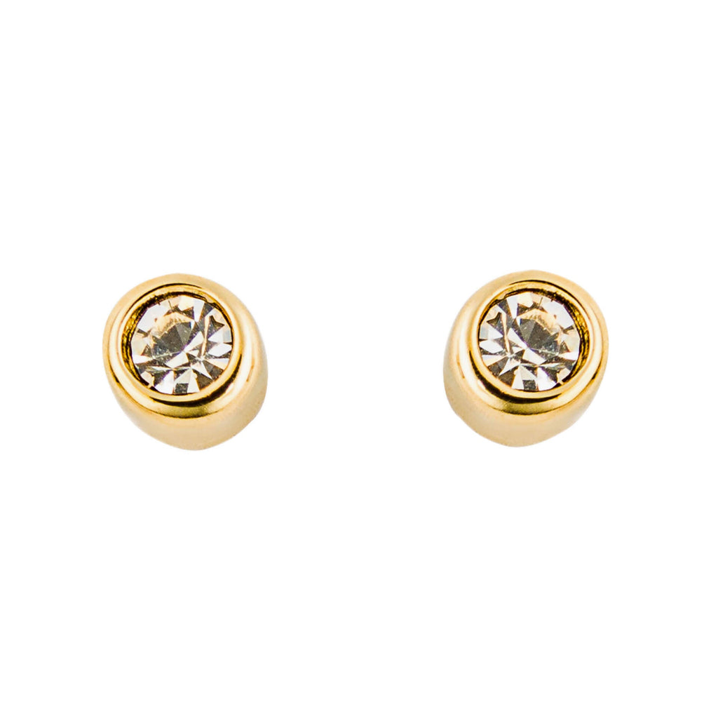 Beginnings Small Stud Earrings with Clear Crystal and Yellow Gold Plating