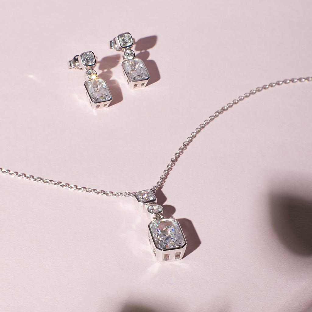 Diamonfire Tri-Stone Drop Pendant