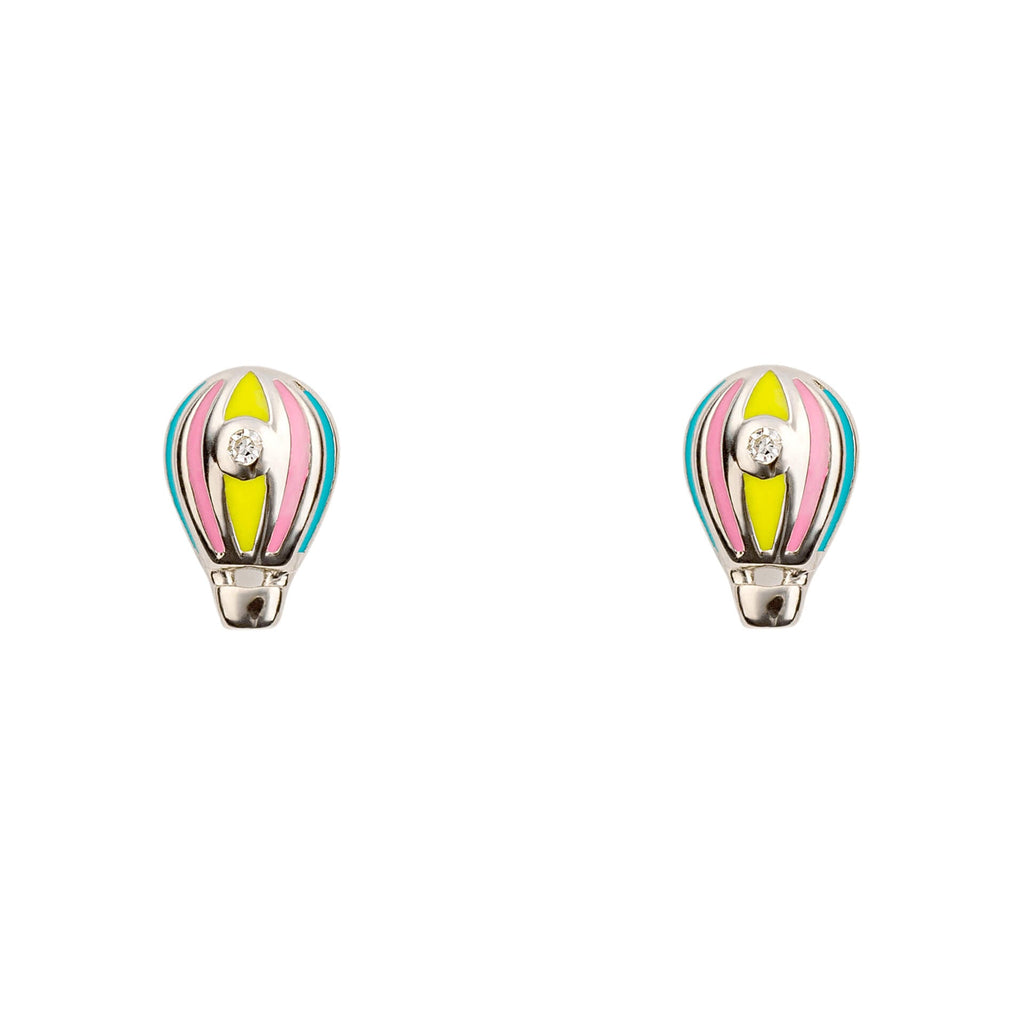 D For Diamond Enamel Hot Air Balloon Stud Earrings with Diamond