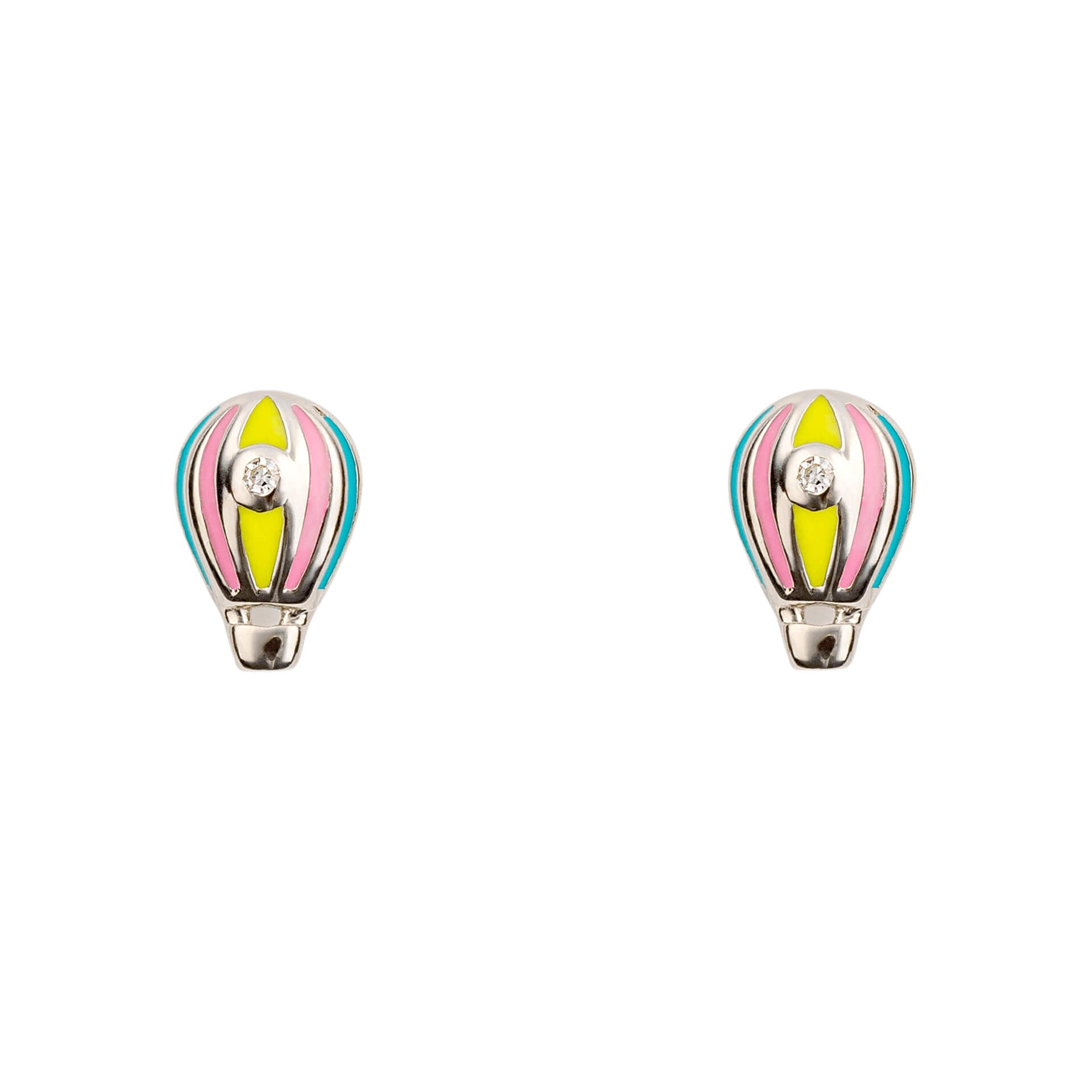 D For Diamond Enamel Hot Air Balloon Stud Earrings with Diamond
