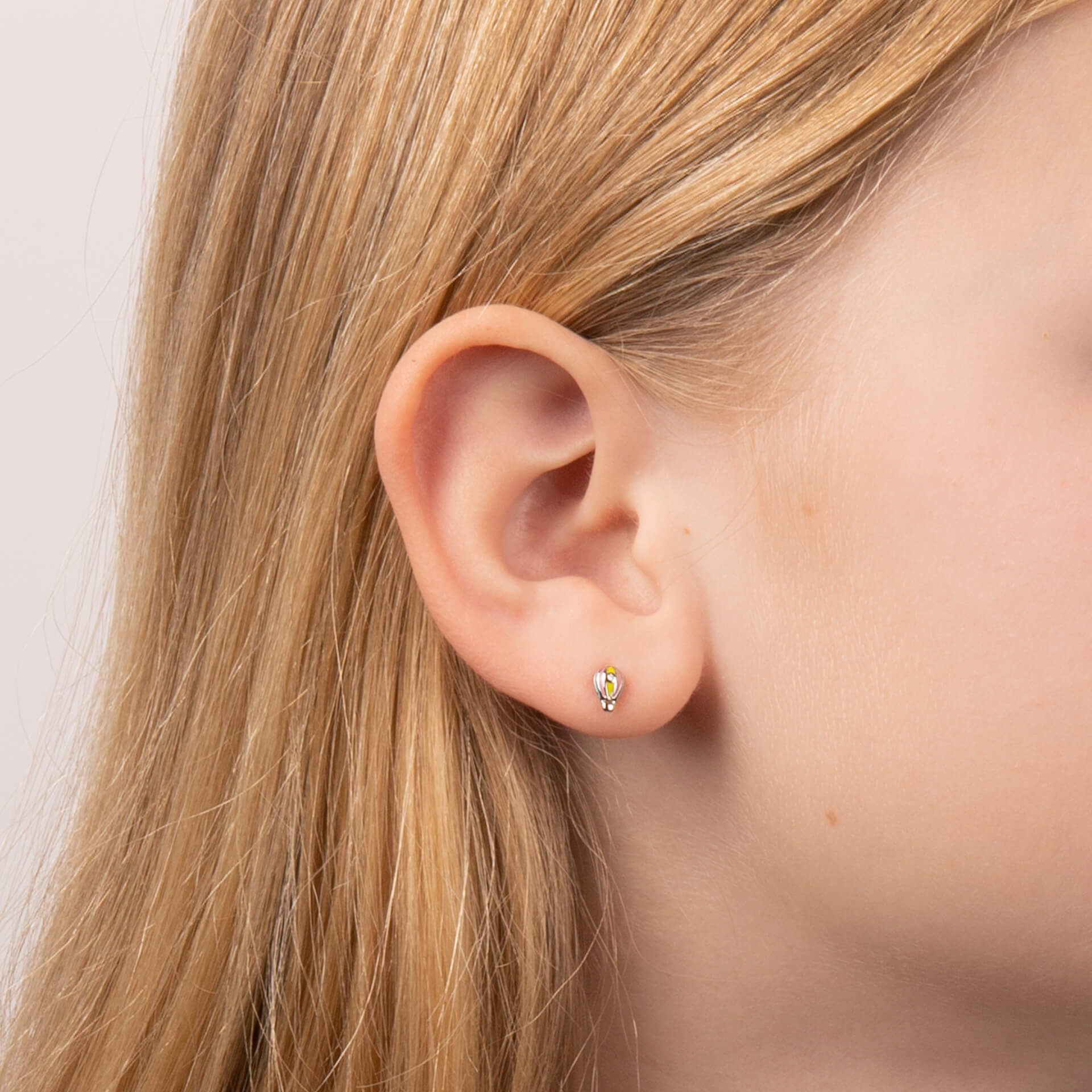 D For Diamond Enamel Hot Air Balloon Stud Earrings with Diamond